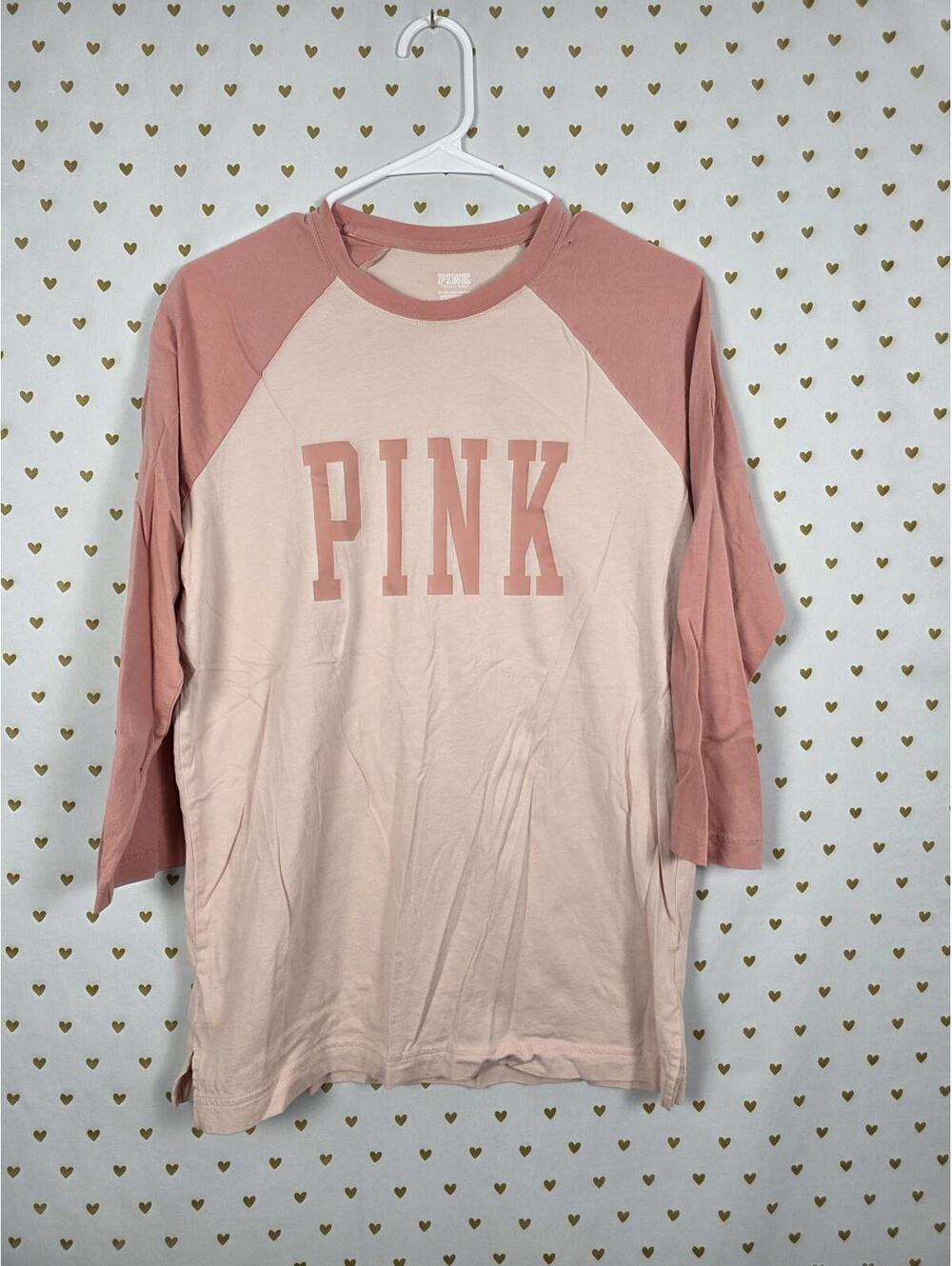 Victorias Secret PINK Raglan Logo Tee Shirt Peach XS